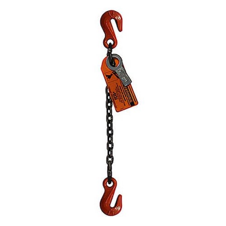 Hsi Sngl Leg Chain Slng, 3/8 in dia, 12ft L, Oblong Link to Grab Hook, 8,800lb Lmt 10SGG3/8-12